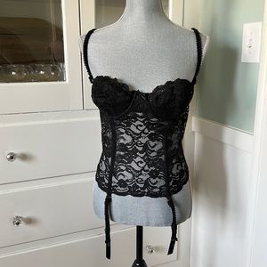 Victorias Secret gold label vintage black lace bustier lingerie garter strap 36C